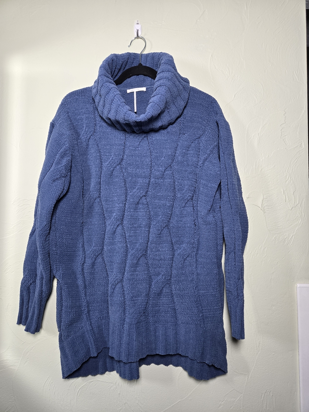 Stitchdrop Blue Chenille Cable Knit Cowl Neck Sweater
